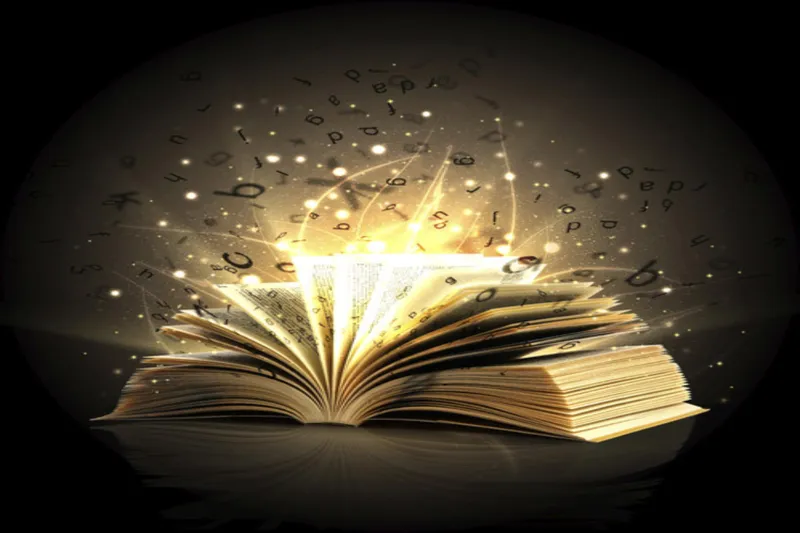 A book with letters coming out