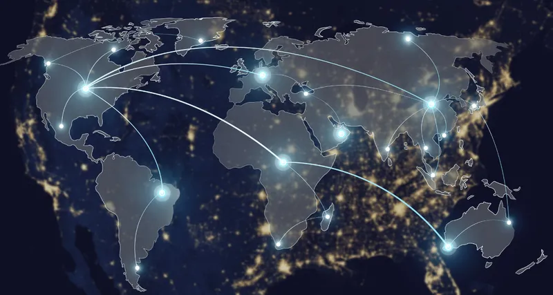 World ,map with virtual connections